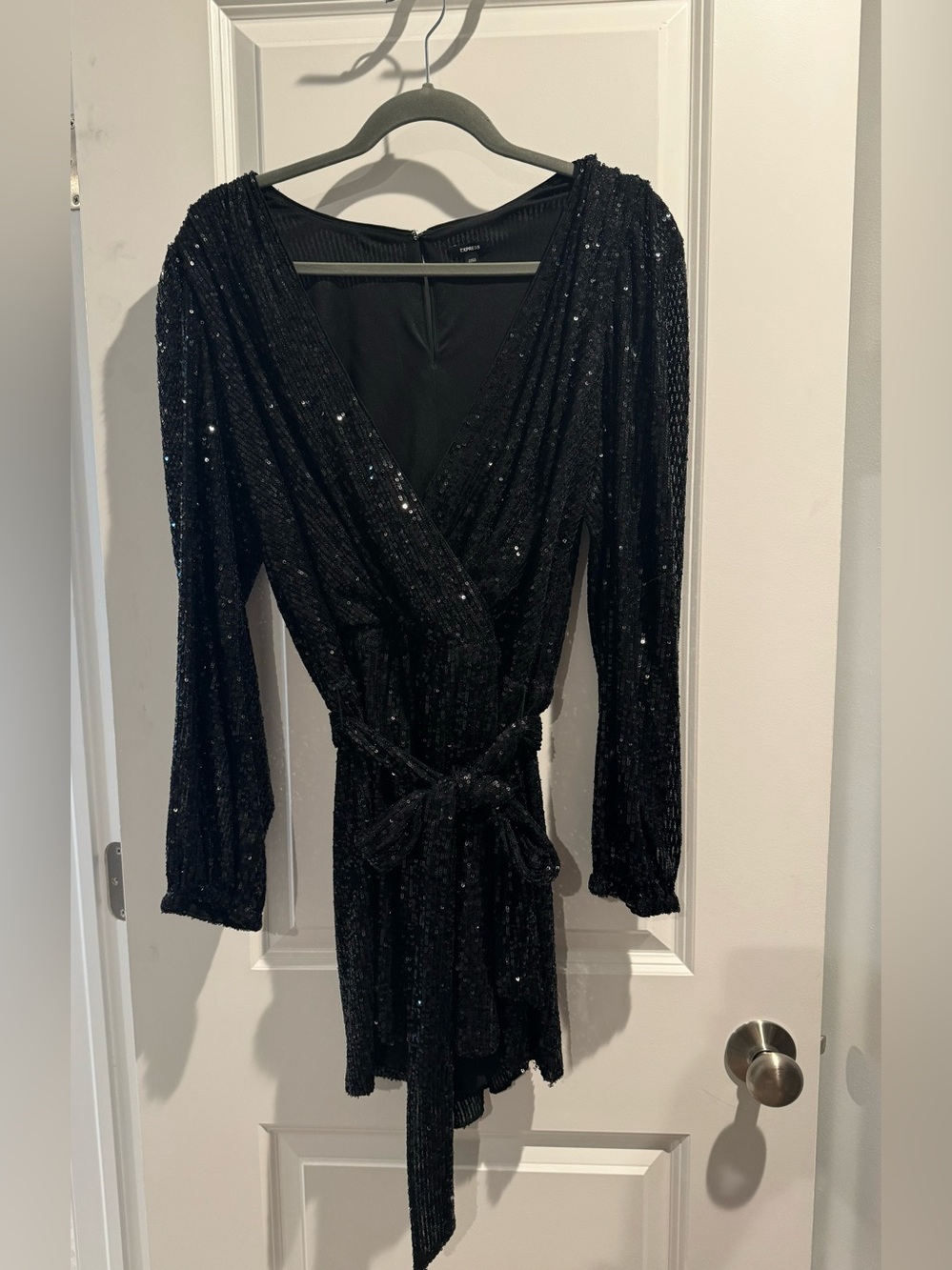Black Sequin Romper with Tie Waist
